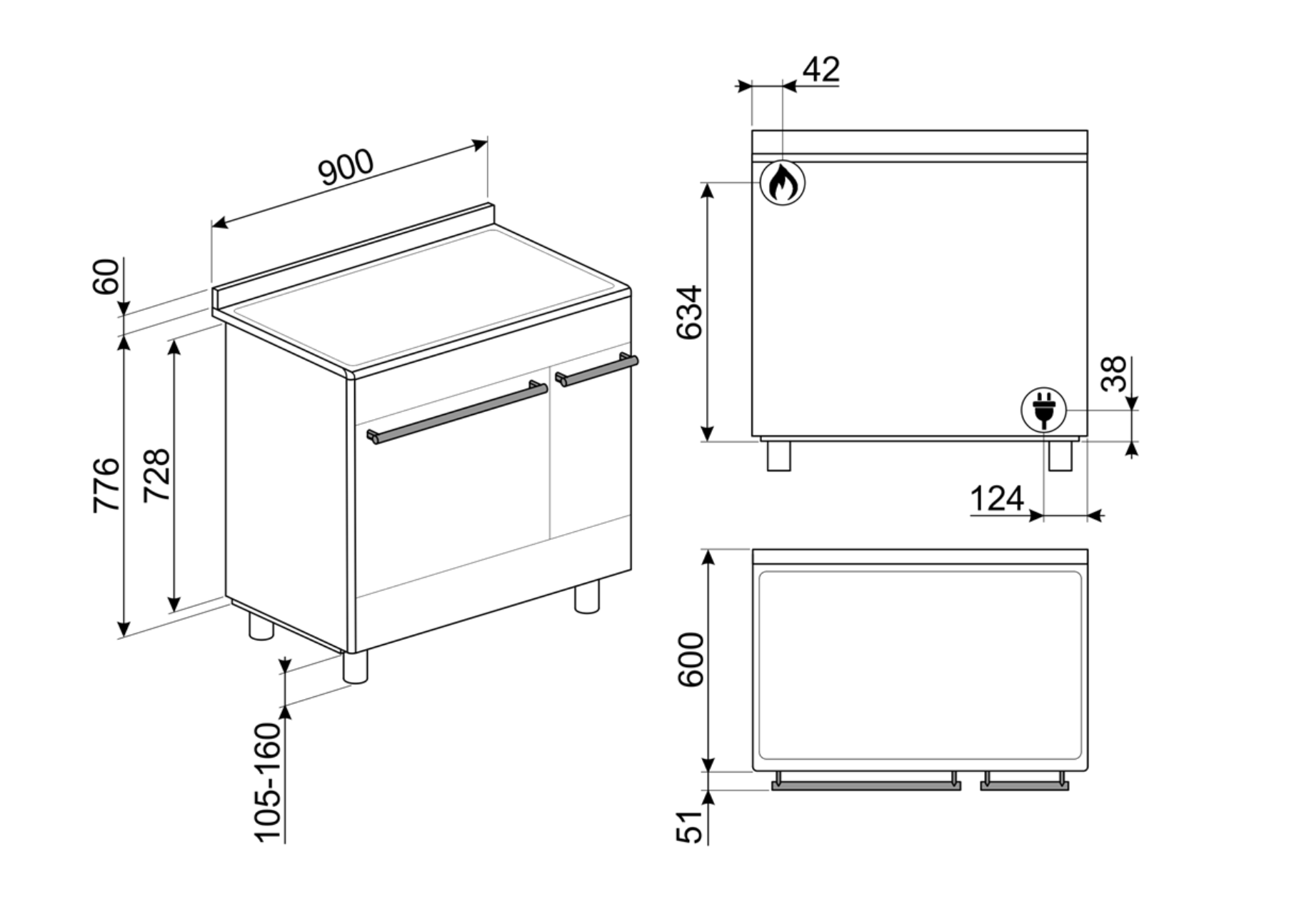 SMEG SCB92MN8 cuisinière avec taque à gaz - 90cm