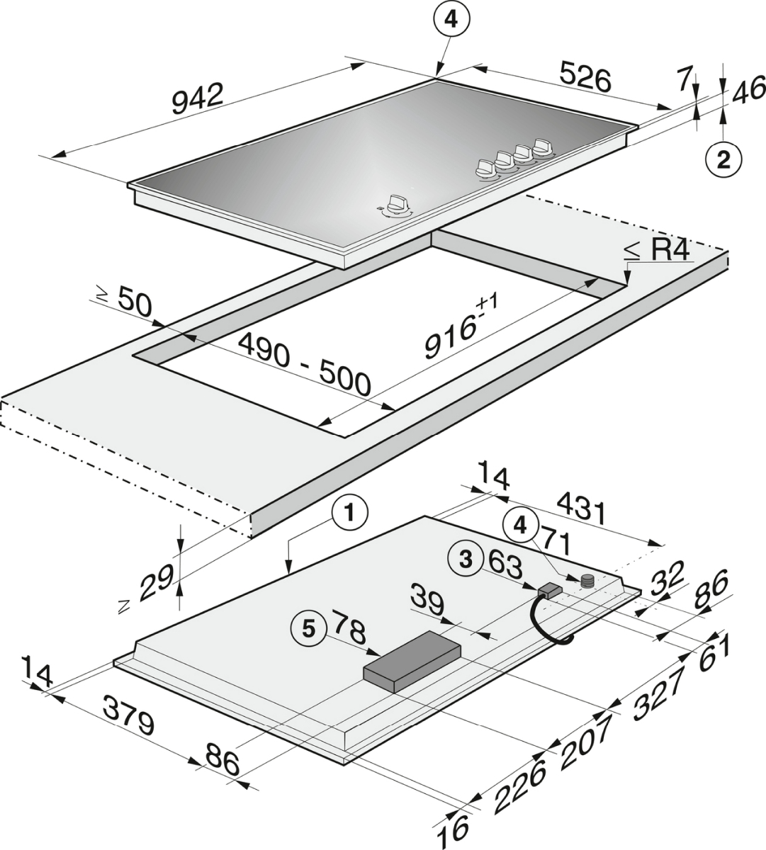 MIELE KM3054-1 table de cuisson au gaz - 94cm