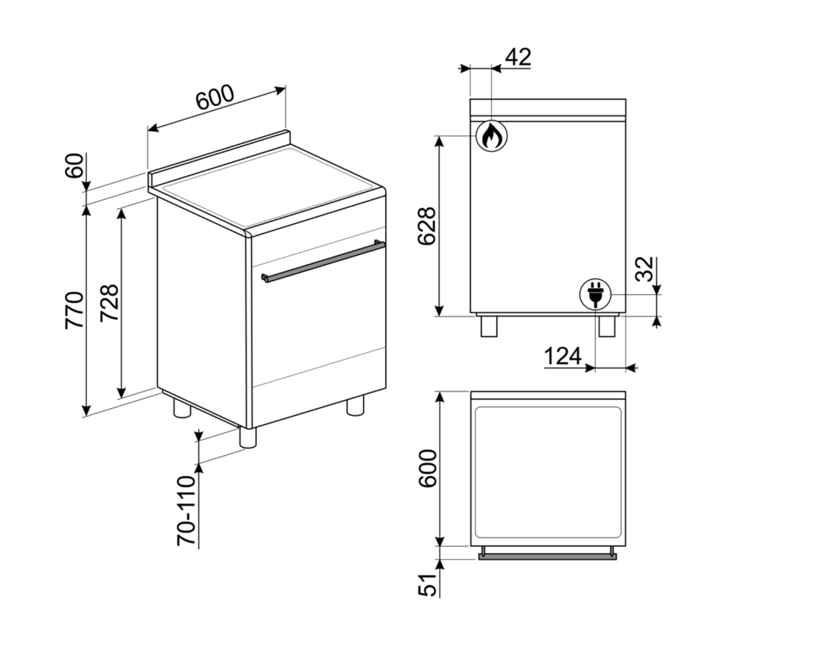 SMEG CX60GMX cuisinière avec taque à gaz - 60cm