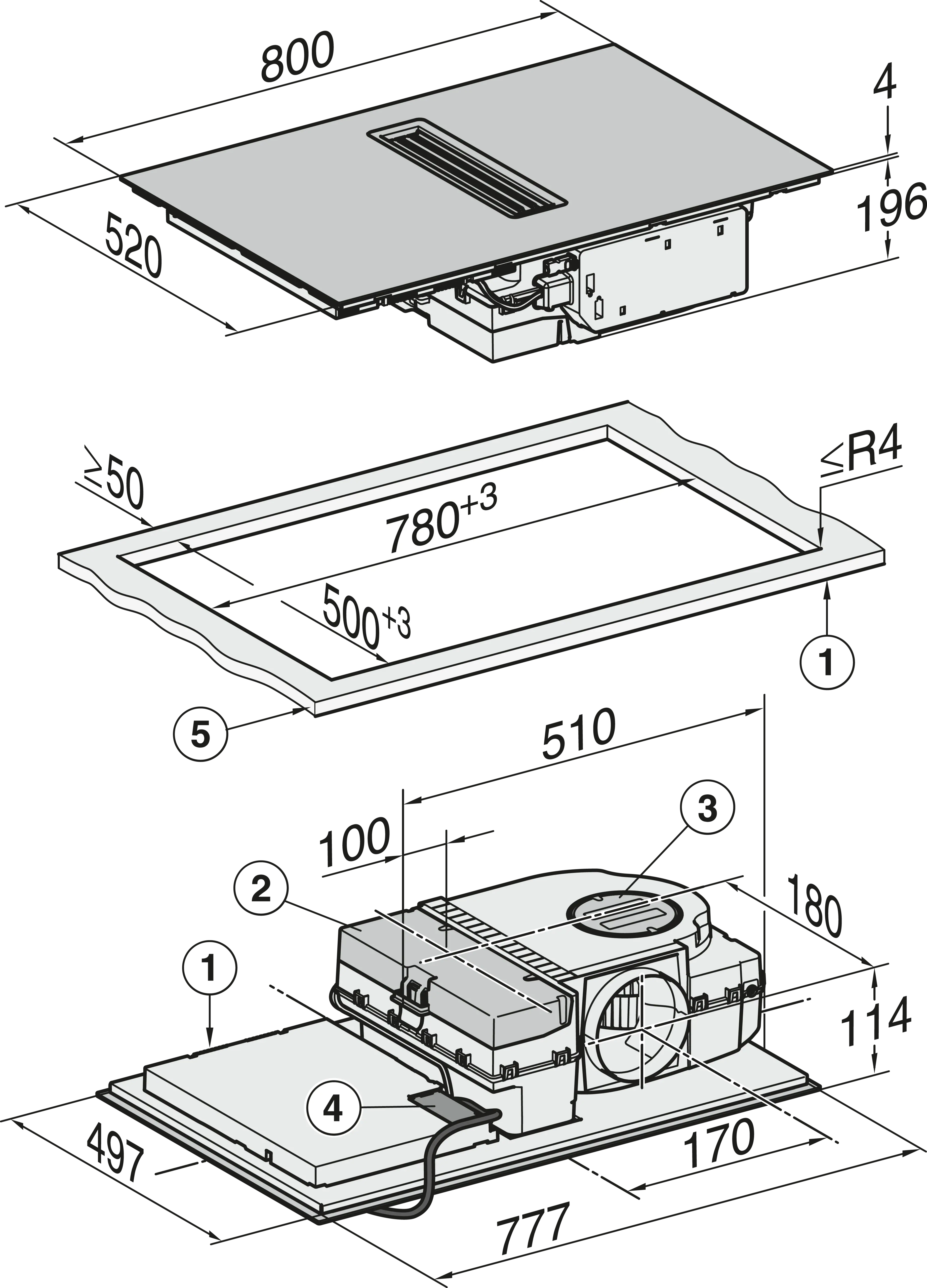 MIELE KMDA7473-1FLSILENCEBLACK table de cuisson avec hotte integrée - 80cm