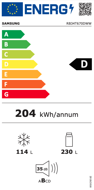 SAMSUNG RB34C670DWW/EF combiné réfrigérateur-congélateur pose-libre - 185cm